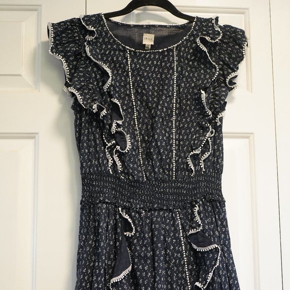 La Vie Rebecca Taylor Navy Blue & White Short Ruffle Dress - Picture 8 of 12